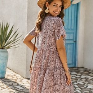 Cute pink leopard tiered mini dress BNWOT